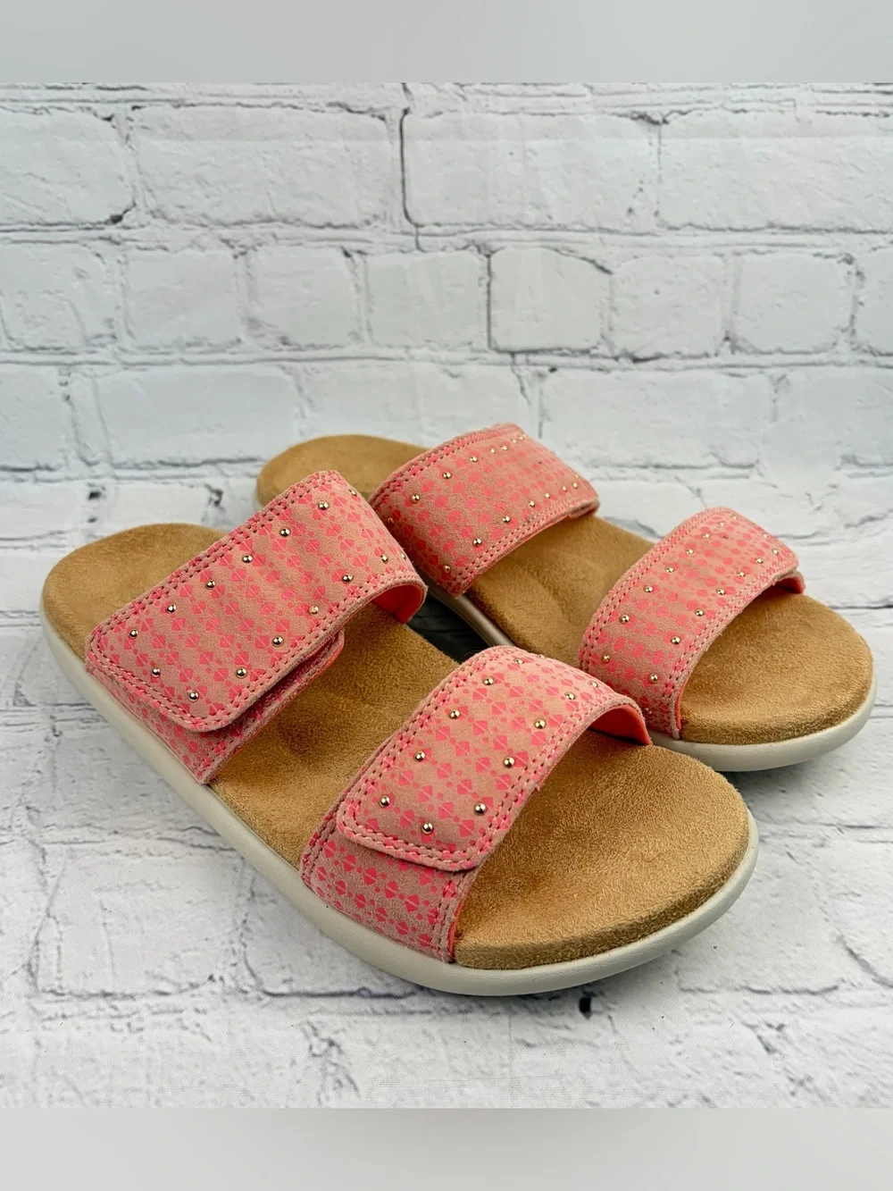 Revitalign Muse Suede Slide Orthotic Sandals Desert Flower Pink Studded Size 7
